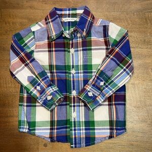Janie and Jack Blue Green Plaid Button Down Shirt